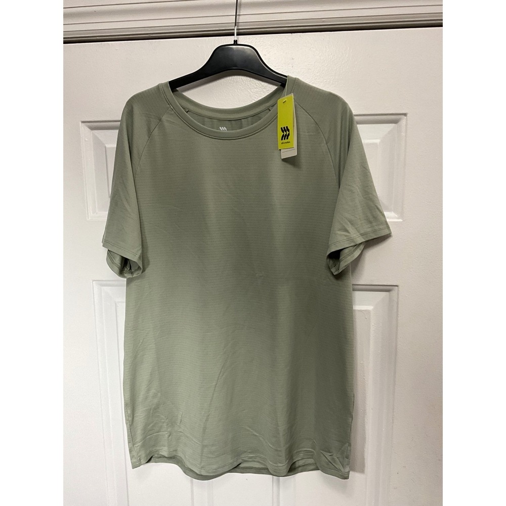 All in Motion Mens Raglan Tee Olive Green Linear Mesh Quick Dry Shirt Medium NWT